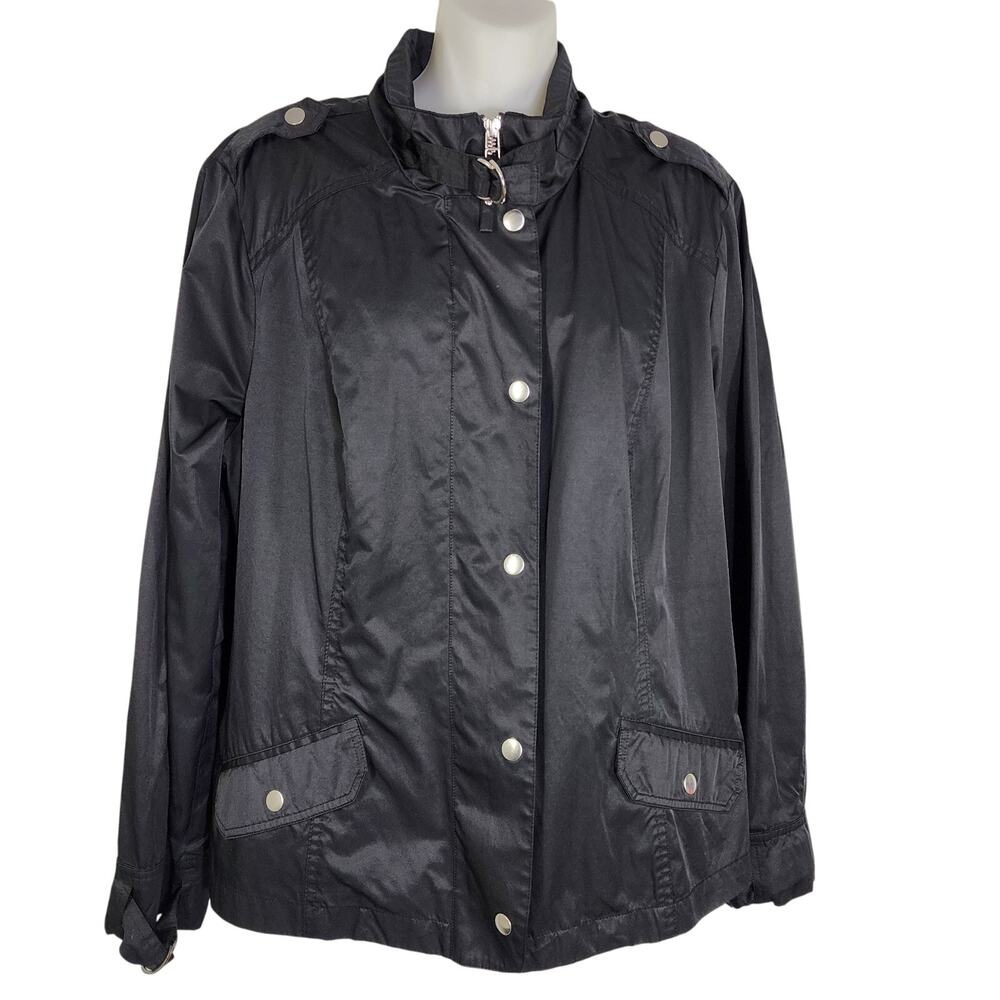 Chico's Womens Windbreaker Jacket Zip Snap Closure Lightweight Silver Hardware L